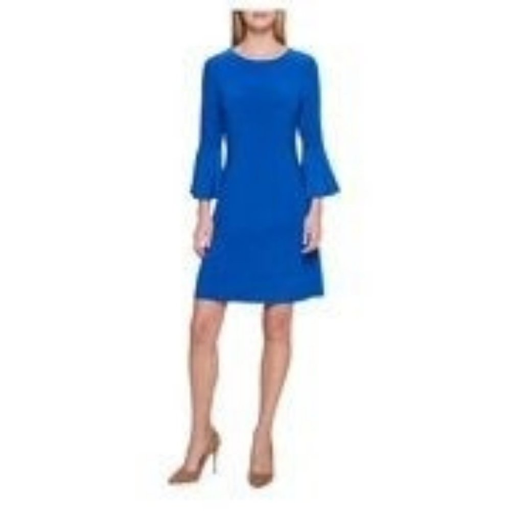 Blue Bell-sleeve A-line Dress $23